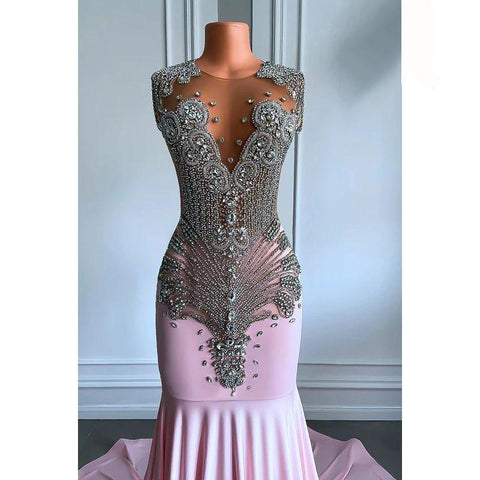 Robe de bal haute couture à volants et col en V, sans manches, entièrement ornée de strass