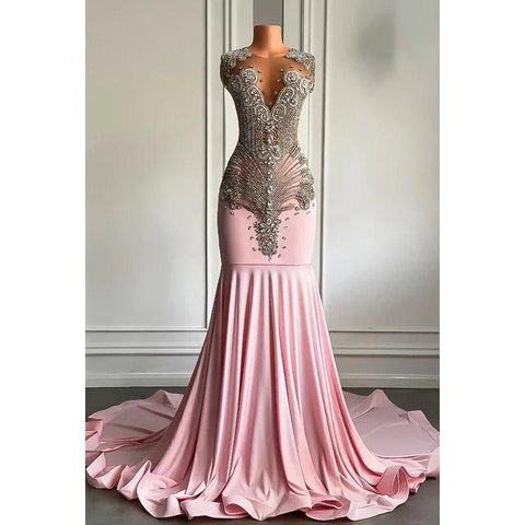 Robe de bal haute couture à volants et col en V, sans manches, entièrement ornée de strass