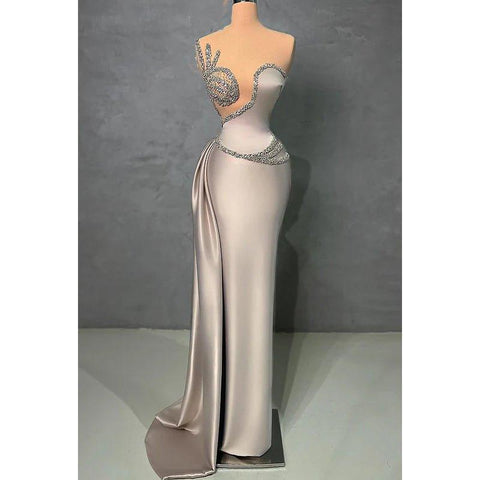 Robe de bal de fin d'année fourreau sans manches à col en V et ornements