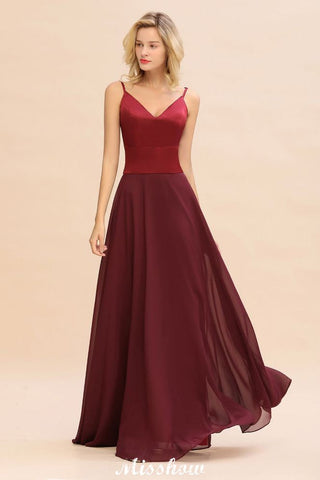 Cross Backless  Floor Length Satin Evening Gowns Burgundy Bridesmaid Dress