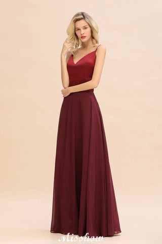 Cross Backless  Floor Length Satin Evening Gowns Burgundy Bridesmaid Dress
