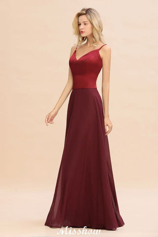 Cross Backless  Floor Length Satin Evening Gowns Burgundy Bridesmaid Dress