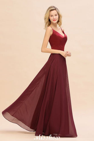 Cross Backless  Floor Length Satin Evening Gowns Burgundy Bridesmaid Dress