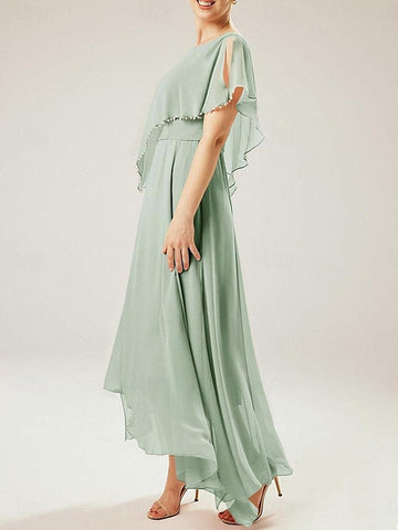 Vestidos de corte recto/columna para la madre de la novia, manga corta y borla. 