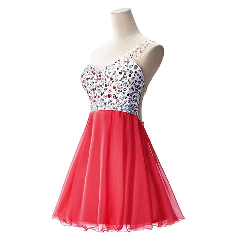 Crystal A-line One Shoulder Chiffon Party Dress