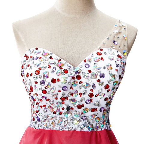 Crystal A-line One Shoulder Chiffon Party Dress