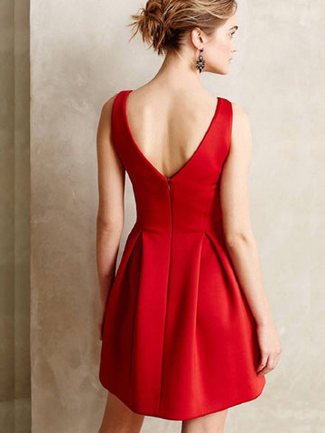 Cute A-line V Neck Sleeveless Red Short Prom Homecoming Dresses