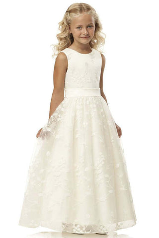 Cute Long A-line Jewel Lace Sleeveless Flower Girl Dresses