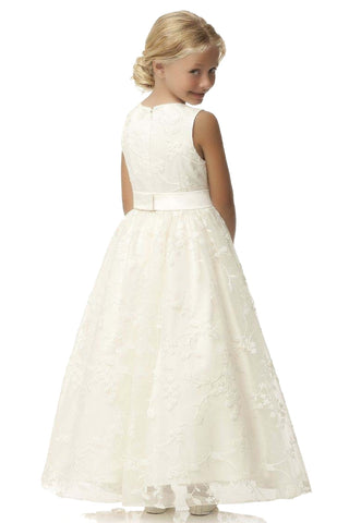 Cute Long A-line Jewel Lace Sleeveless Flower Girl Dresses