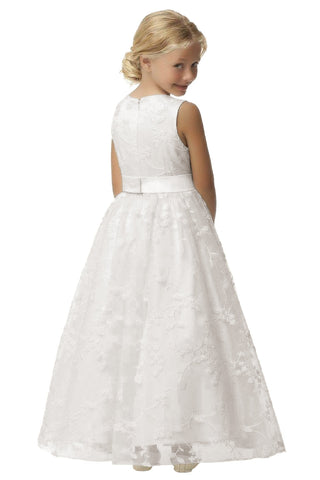 Cute Long A-line Jewel Lace Sleeveless Flower Girl Dresses