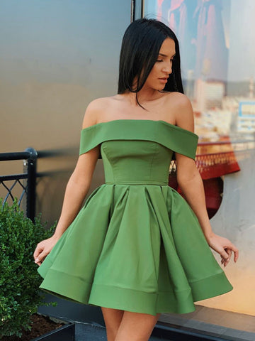 Cute Short A-line Off the Shoulder Green Prom Homecoming Graduation Dresses
