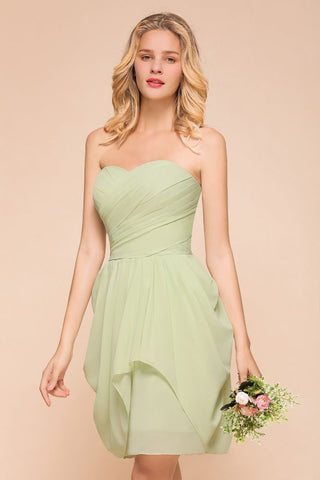 Cute Sleeveless slim Ruffle Chiffon Mini Bridesmaid Dress Wedding Guest Dress