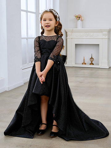 Ball-Gown/Princess Satin Sweep Train Black Dress