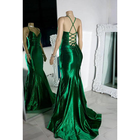 Vestido de fiesta sexy y atractivo de corte trompeta/sirena con tirantes cruzados, volantes y escote en V