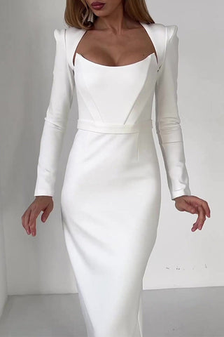 Vestidos de noche elegantes de celebridades, lisos, sin espalda, con cuello cuadrado 