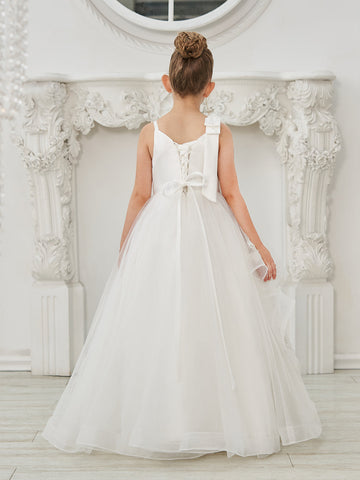 Ball-Gown/Princess Tulle Floor-length First Communion  Flower Girl Dress