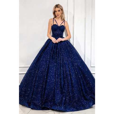 Vestido de fiesta brillante de corte A con tirantes finos y bolsillos 