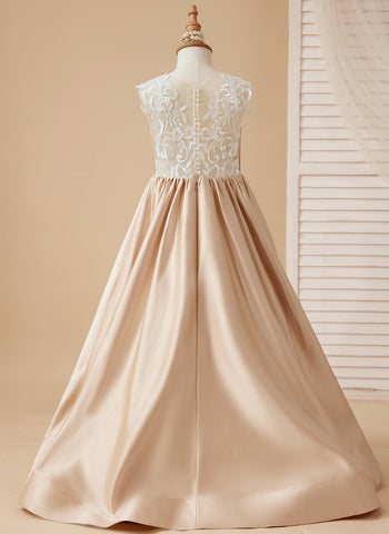 A-line Lace Satin Floor-length Flower Girl Dress