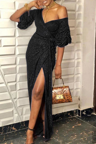 Vestidos de noche sexys con escote en V y diseño patchwork liso (3 colores) 