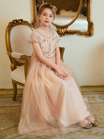 A-line Chiffon Floor-length Pink Flower Girl Dress