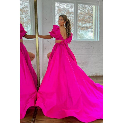 Vestido de fiesta formal elegante, sexy, cuadrado, corte A, mangas cortas, sin espalda