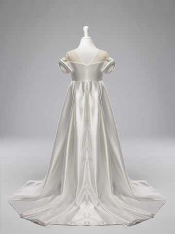 Satin Sweep Train Ivory Flower Girl Dress