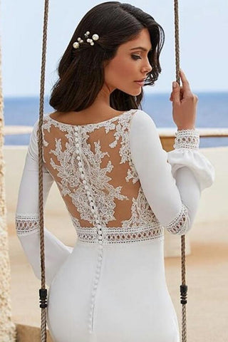 Vestidos de fiesta de gasa de manga larga con cuello joya y corte sirena, estilo sirena, de moda hasta el suelo.