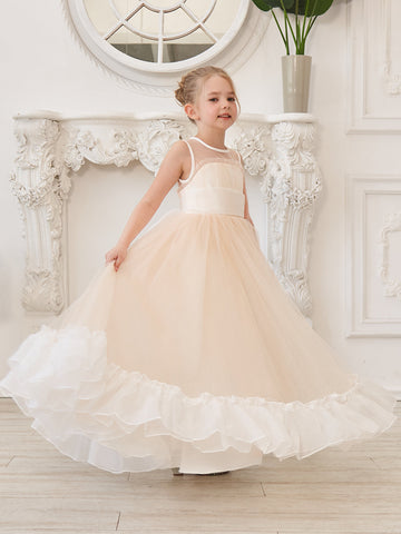 A-line Organza Tulle Floor-length Pink Dress (010226975)