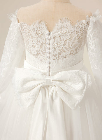 A-line Lace Tulle Floor-length Ivory Dress (2003227154)