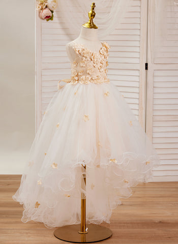 A-line Tulle Asymmetrical Ivory Dress (010220938)