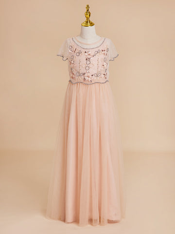 A-line Chiffon Floor-length Pink Flower Girl Dress