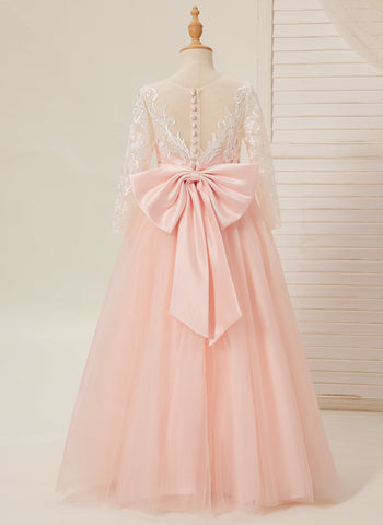 A-line Long Sleeves Lace Tulle Flower Girl Dresses Pink (2003227575)