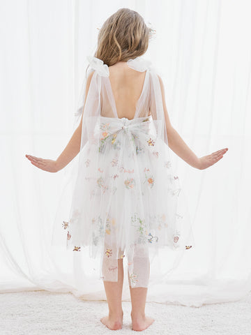 A-Line Sleeveless Floral Embroidered Tulle Toddler Flower Girl Dress