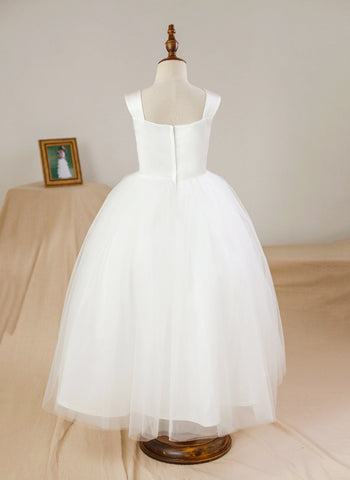 Ball-Gown/Princess Satin Tulle Ankle-length Flower Girl Dress
