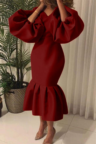 Robe de soirée basique unie sexy à col en V 