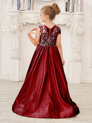 A-line Lace Satin Floor-length Flower Girl Dress