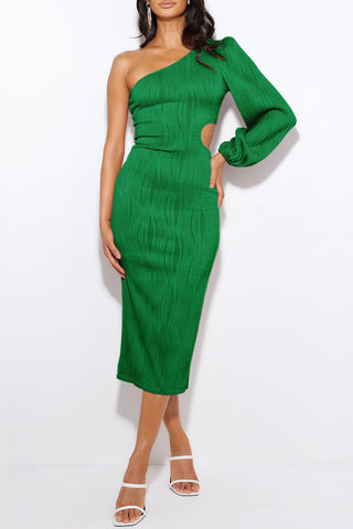 Vestidos de noche elegantes y formales, lisos, con cuello oblicuo calado (5 colores) 