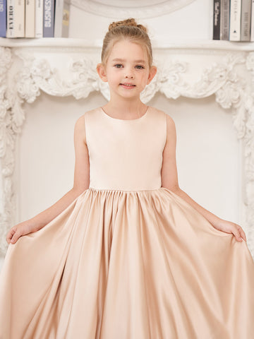A-line Lace Satin Floor-length Flower Girl Dress