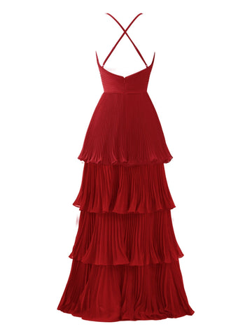 Vestido de dama de honor de gasa de corte A con volantes hasta el suelo