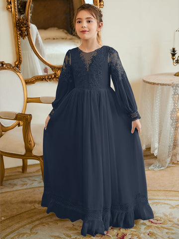 A-line Chiffon Floor-length Ivory First Communion Dress