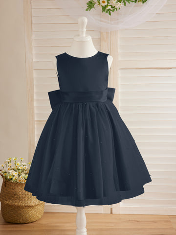 Ball-Gown/Princess Satin Tulle Knee-length Flower Girl Dress