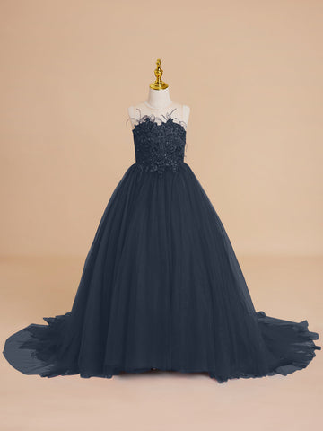 Ball-Gown/Princess Tulle Sweep Train Flower Girl Dress