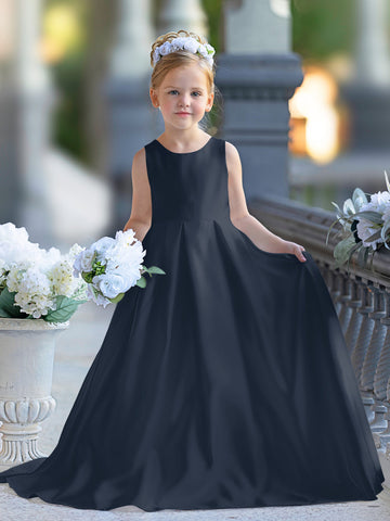 A-line Lace Satin Floor-length First Communion Flower Girl Dress