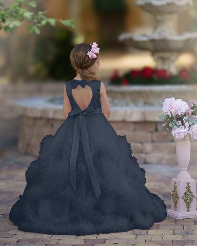 A-line Satin Tulle Floor-length Cascading Ruffles Flower Girl Dress