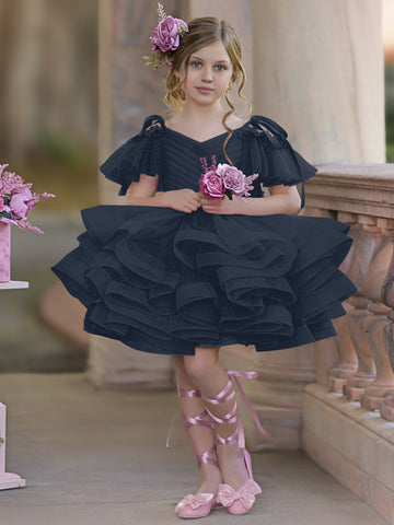 Ball-Gown/Princess Tulle Knee-length Birthday Flower Girl Dress