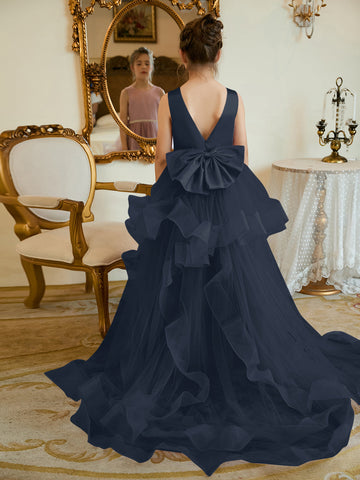 Ball-Gown/Princess Satin Tulle Floor-length Flower Girl Dress