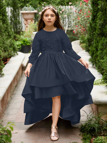 A-line Satin Asymmetrical Flower Girl Dress