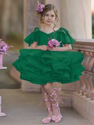 Ball-Gown/Princess Tulle Knee-length Birthday Flower Girl Dress