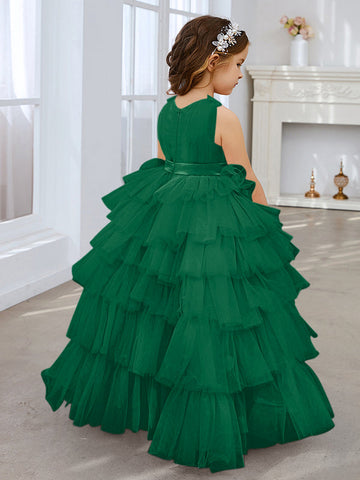 Ball-Gown/Princess Pearl Pink Sleeveless Tulle Bow Flower Girl Dress (010220814)