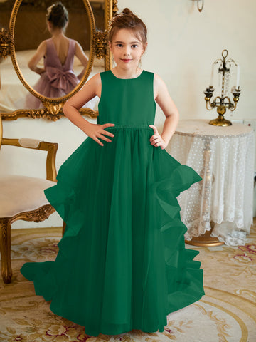 Ball-Gown/Princess Satin Tulle Floor-length Flower Girl Dress